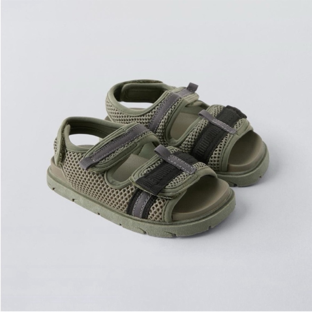 Zara kids, khaki green, technical mesh sandals, 7 (5.6 inches)